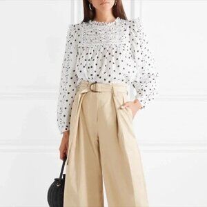 ULLA JOHNSON Bailey Polka Dot Lace Yoke Blouse